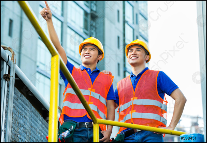 Indonesian workers in construction or factory operations
